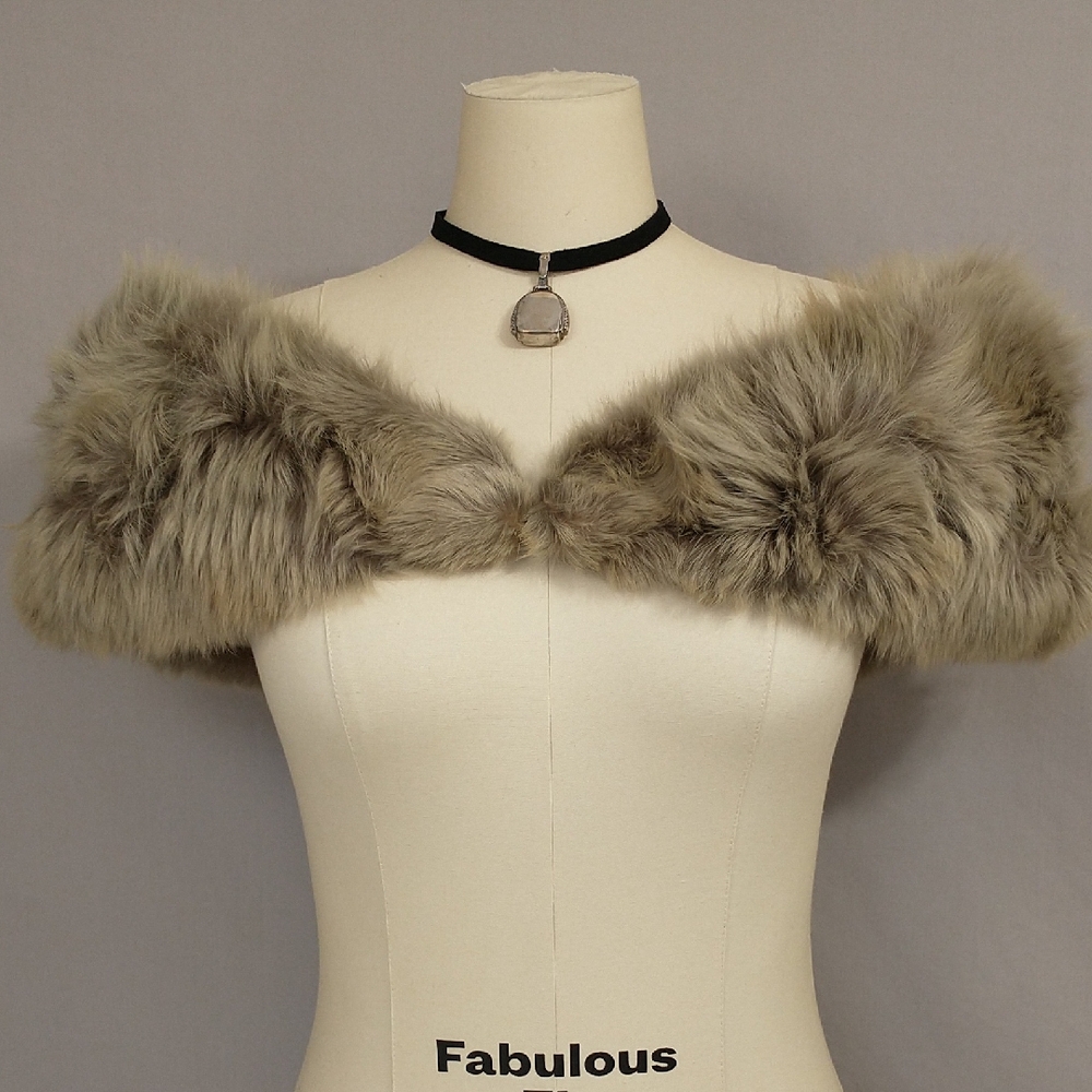 Vintage Real Fur Wrap Shrug Tan & Soft Fawn Brown or use as Wide Collar Lush
